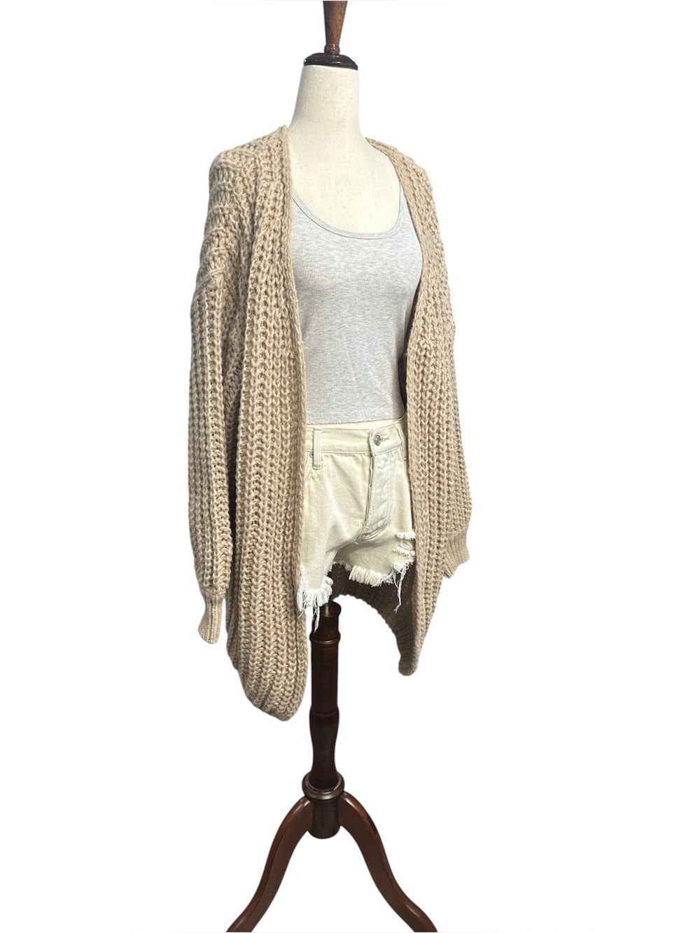 Cozy Chunky Knit Duster Cardigan – Khaki Tan – OS
